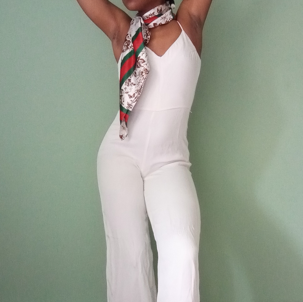 Women's red green and white printed scarf